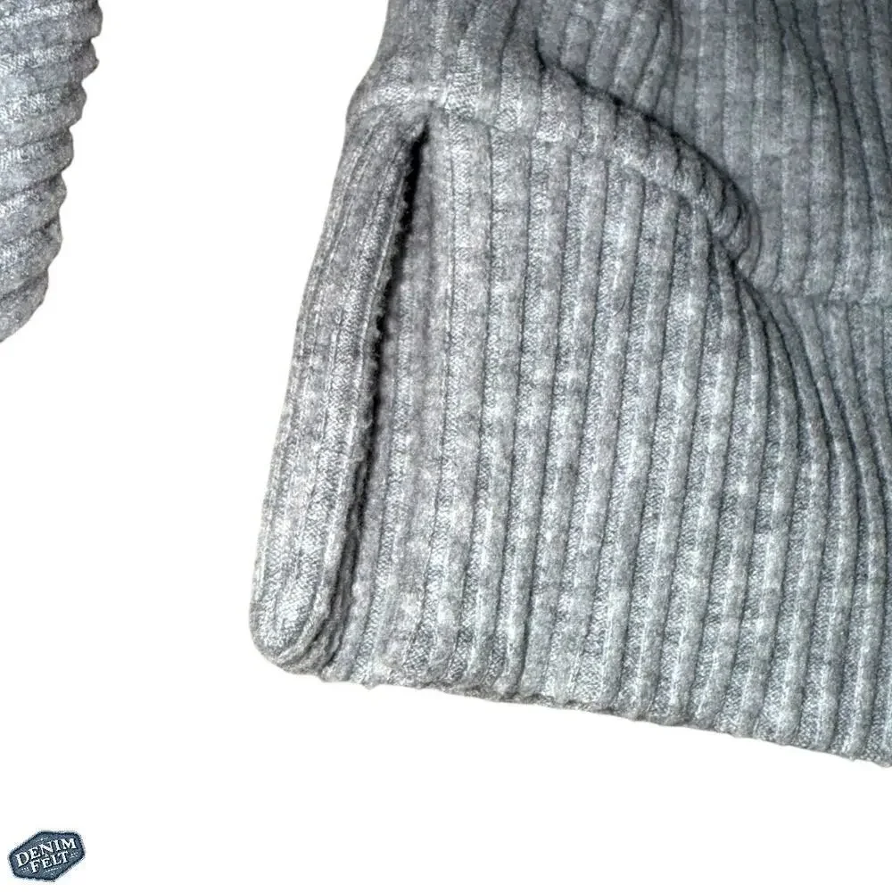 Alo Yoga Muse Hoodie Gray Cropped Ribbed Athleisure Pullover Sweatshirt Gym - Picture 13 of 15